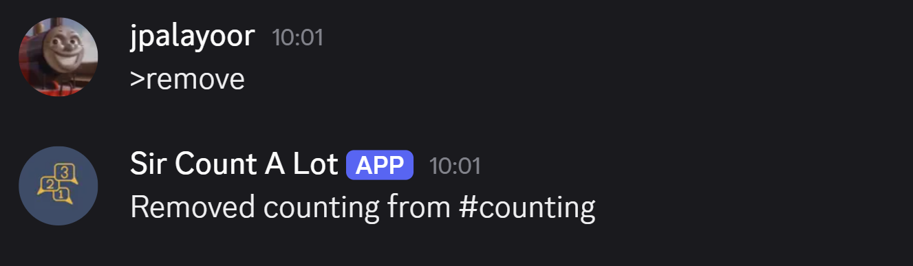 Sir Count A Lot counting being removed from a Discord channel