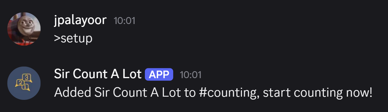 Sir Count A Lot being set up in a Discord channel