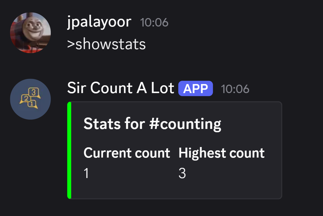 Sir Count A Lot showing current and highest count stats for a channel