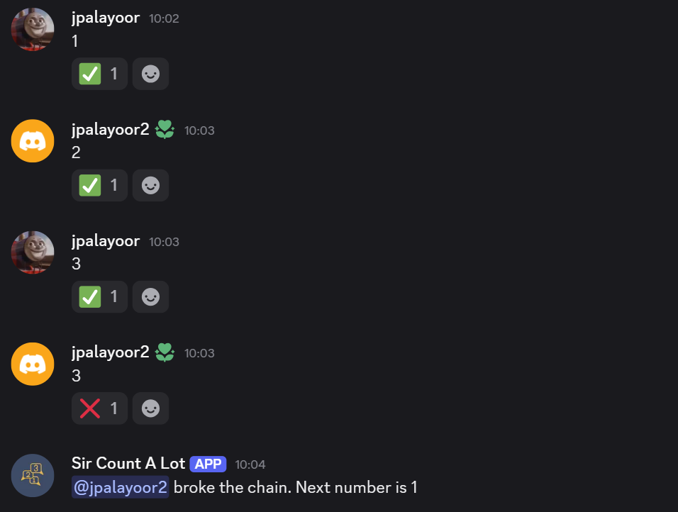 Sir Count A Lot resetting the chain because the wrong number was posted
